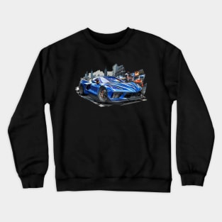 Blue C8 Corvette Street Scene supercar race car muscle car sportscar Rapid Blue Riptide Blue Elkhart Lake Blue Corvette C8 Crewneck Sweatshirt